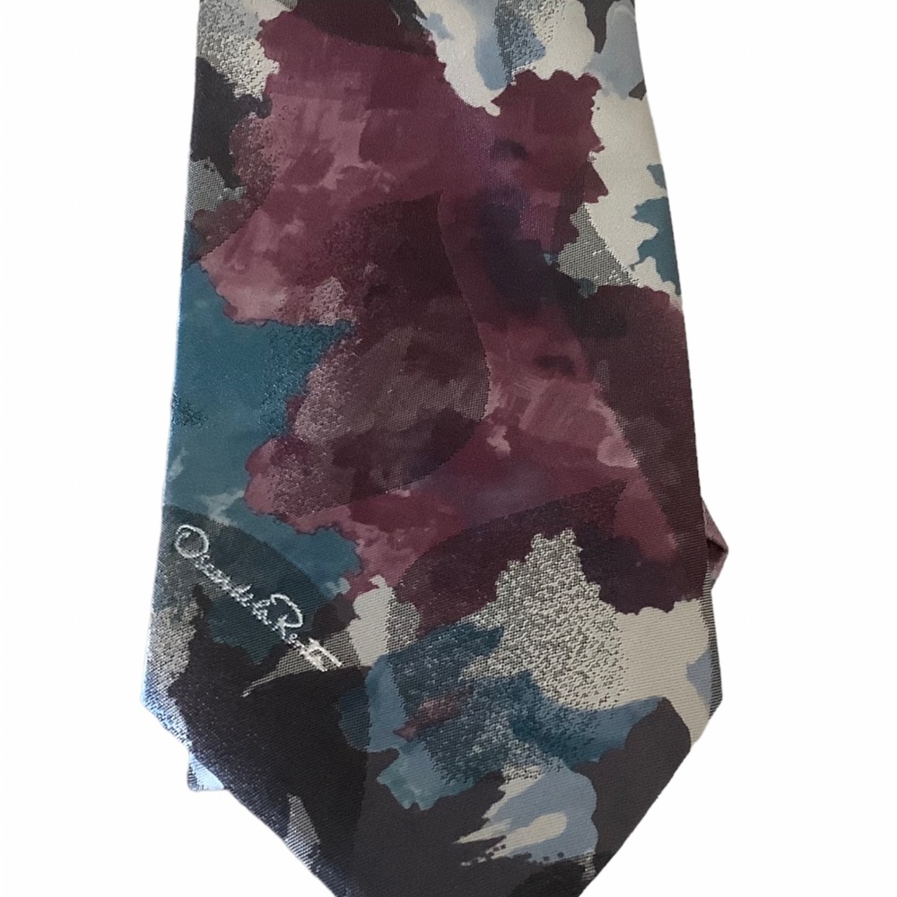 Vintage Oscar de la Renta abstract watercolor neck tie one size Made in USA